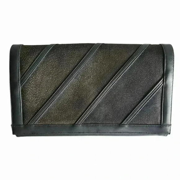 Vintage Gray Faux Leather Clutch Shoulder Bag Convertible 1980s - Picture 3 of 13